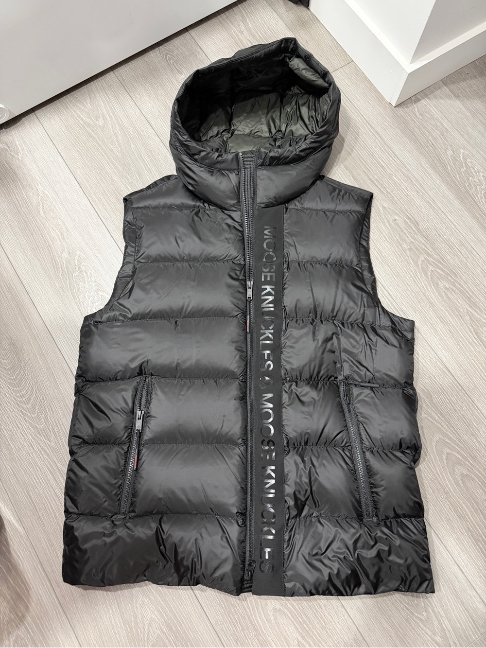 Moose Knuckles Black Quilted Hooded Puffer Vest